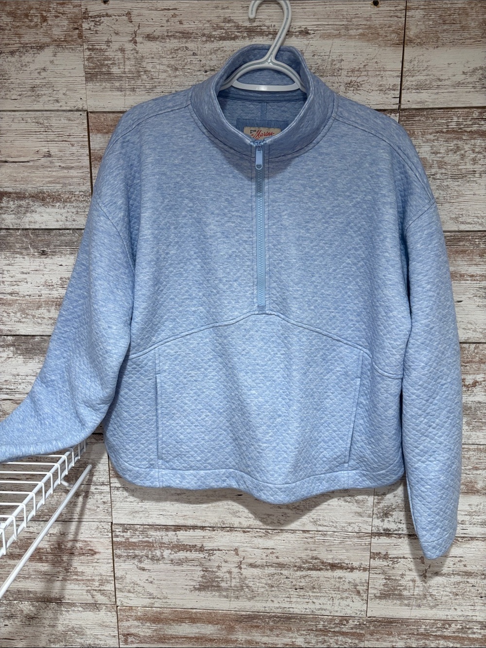 Marine Layer Baby Blue Quilted Half-Zip Sweatshirt